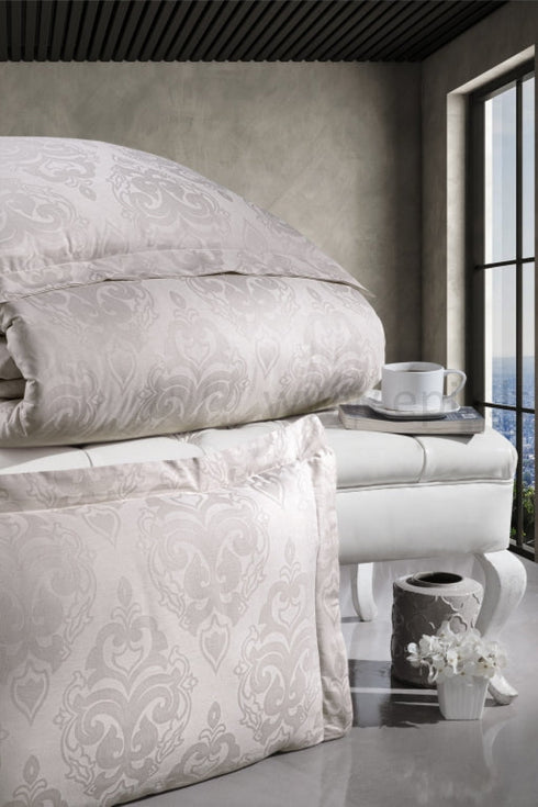 Exclusive žakardinio satino "Jacquard Collection" patalynės komplektas "Sofya Champagne", smėlinės spalvos